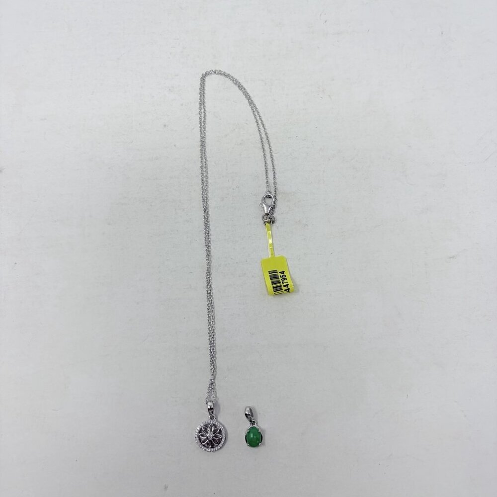 Shop LC Australian Chrysoprase & Zircon Sterling Silver Pendant and Chain 5499